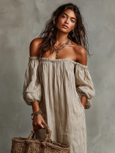 Striped Off Shoulder Long Sleeve Maxi Dress 4