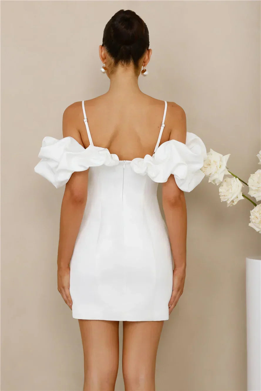 Off Shoulder Ruffle Sleeve Spaghetti Strap Bodycon Mini Dress 14