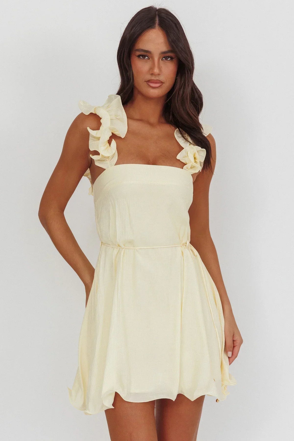 Glow Lettuce Edge Strap Mini Dress Butter