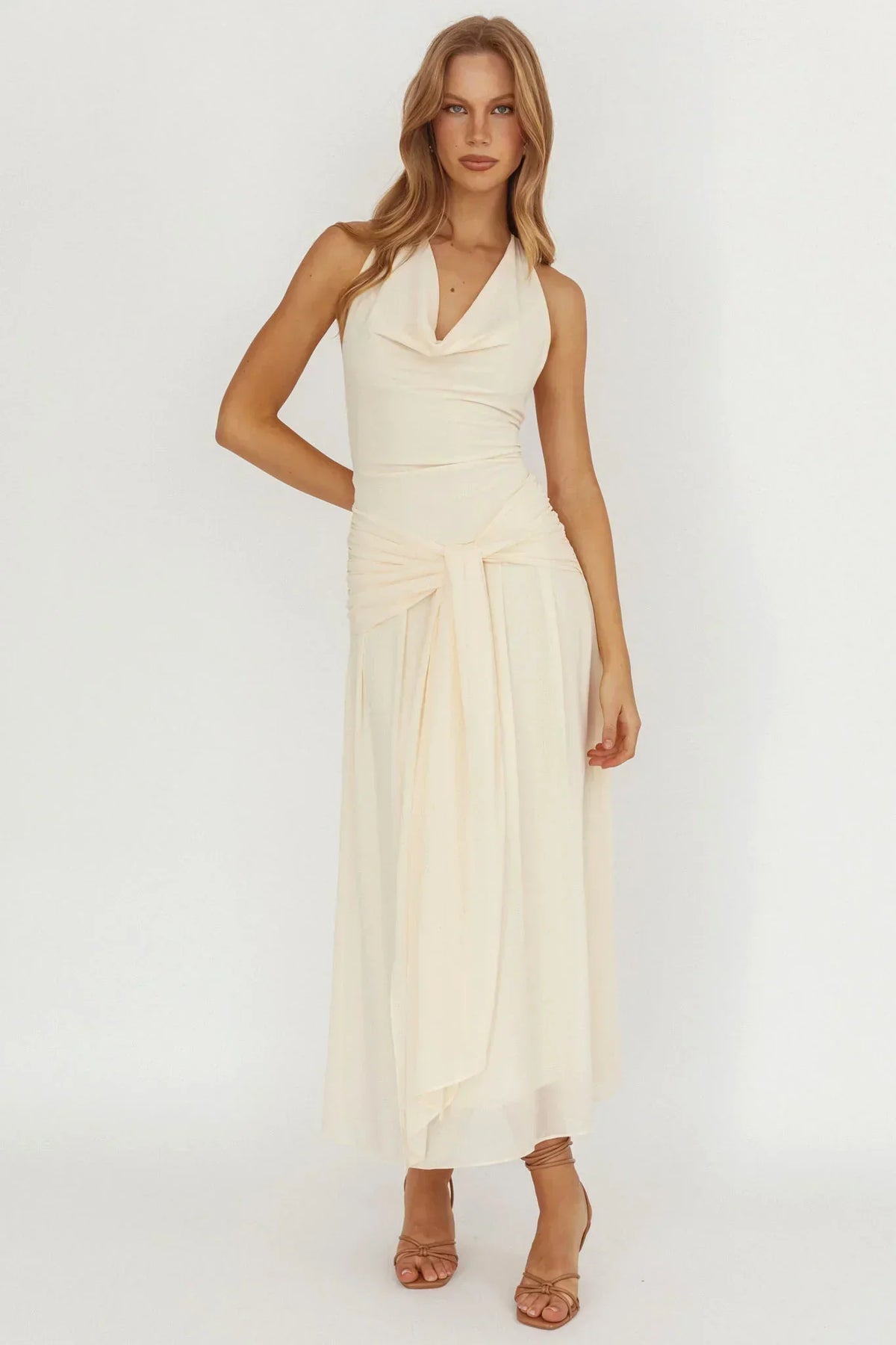 Maretha Cowl Halterneck Maxi Dress Butter