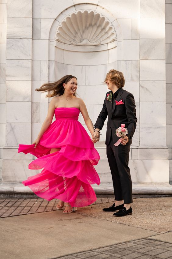 Charming Hot Pink Strapless Prom Dress,Hot Pink Graduation Dress cc1163