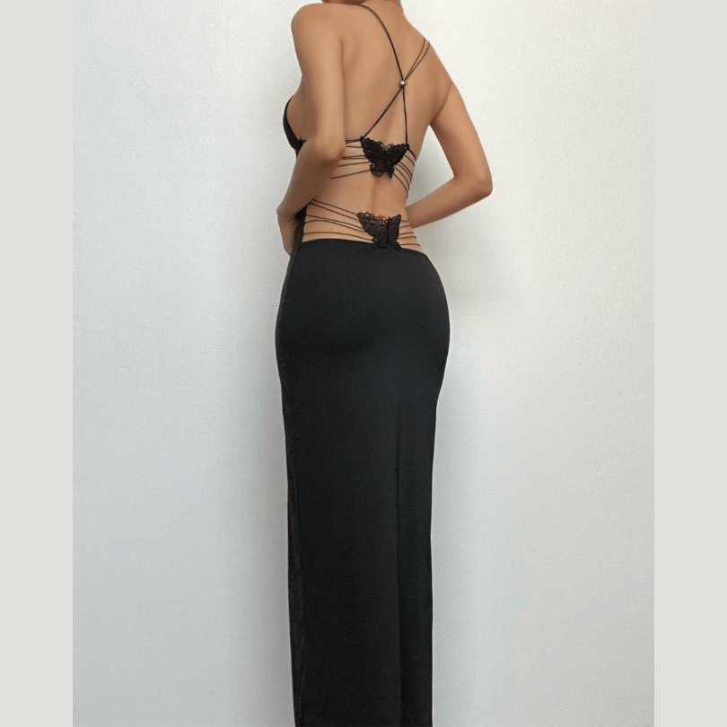Butterfly applique backless v neck maxi dress 6