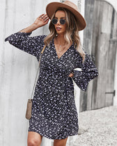Printed Long-Sleeved Dress For Women M / Blue Print Dress