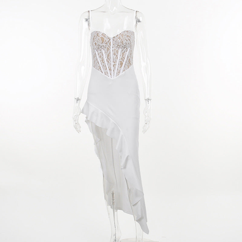 Fringila Asymmetric Dress - White