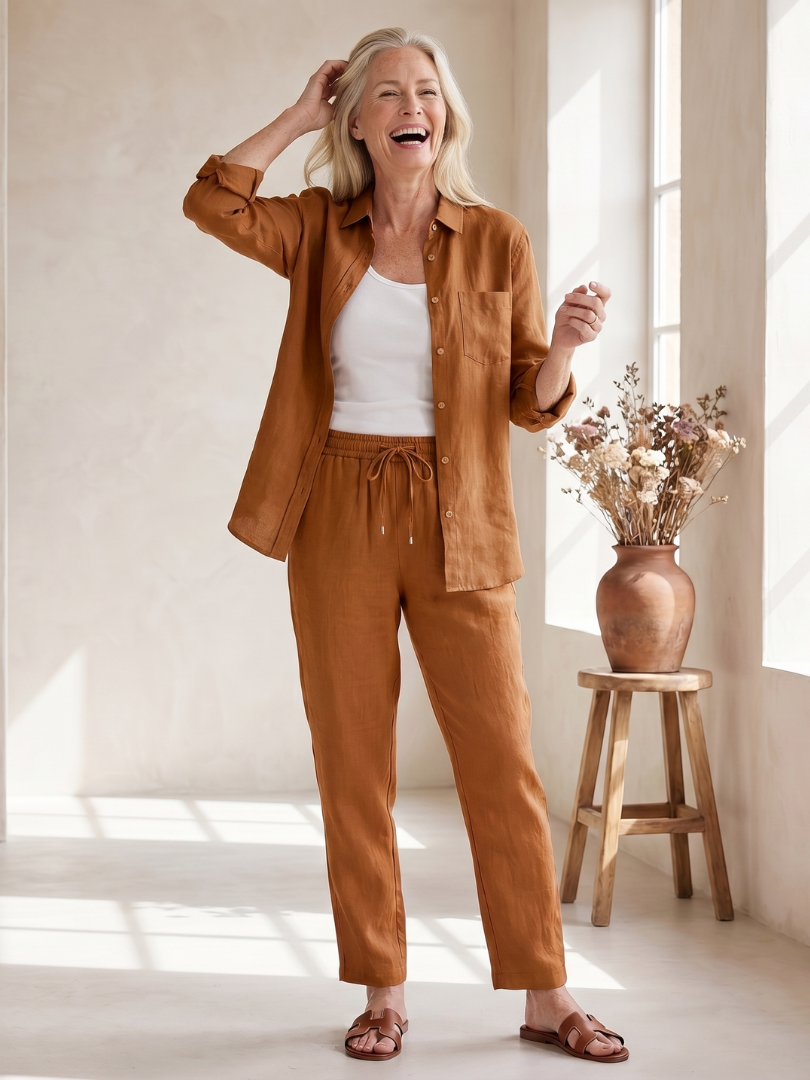 Long Sleeve Shirt and Tapered Pants Two Piece Set