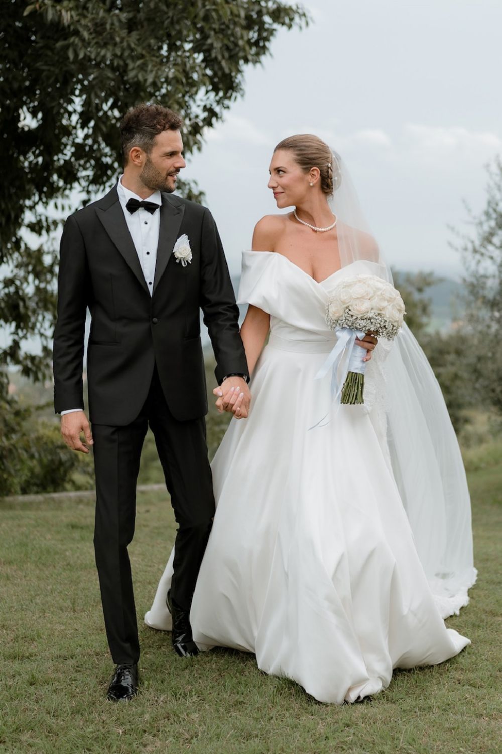 Charming A Line Off the Shoulder White Long Wedding Dress