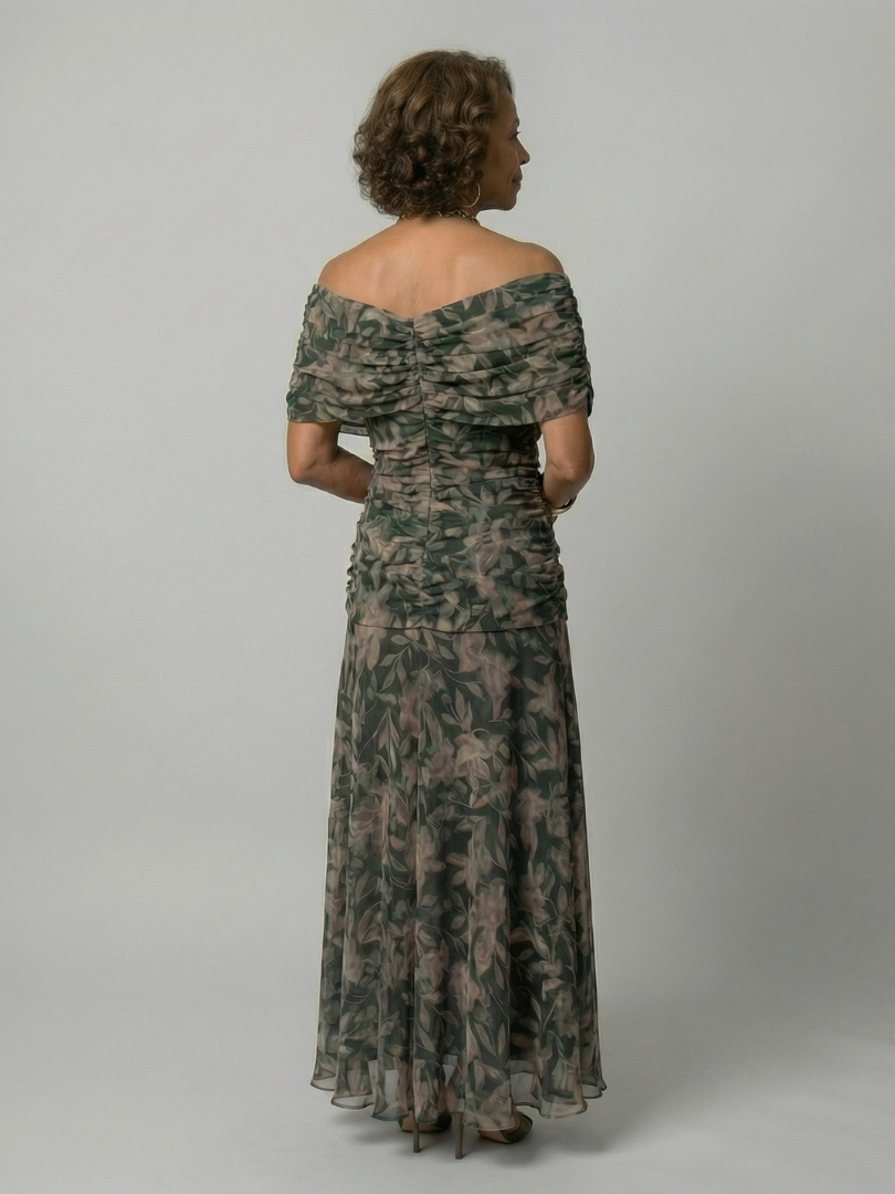 Floral Off Shoulder Ruched Maxi Dress