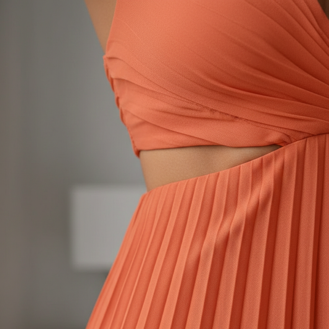 Deep V-Neck Cut Out Pleated Chiffon Maxi Dress 3