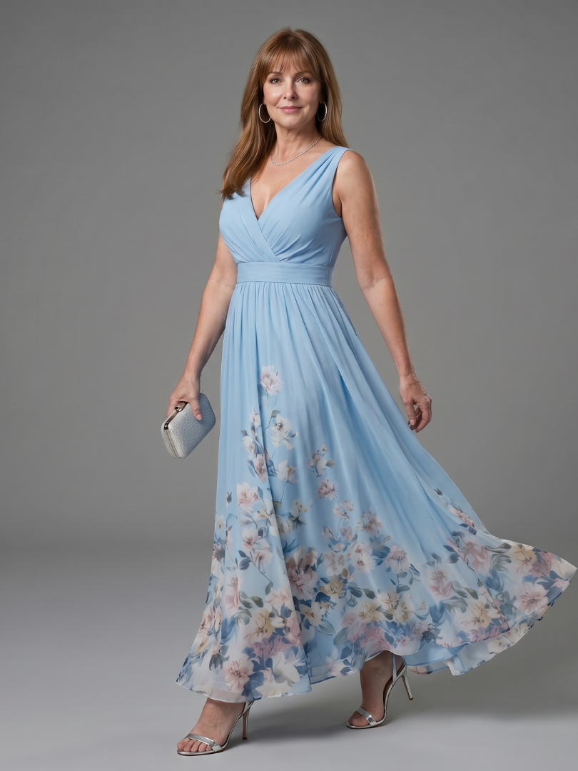 V-Neck Sleeveless Floral Hem Chiffon Maxi Dress 6