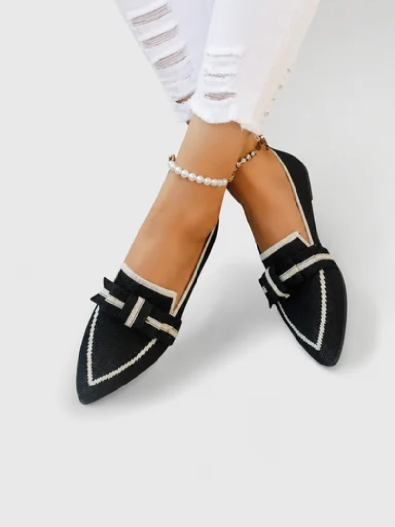 Pointed Toe Bow Contrast Trim Flat Loafers