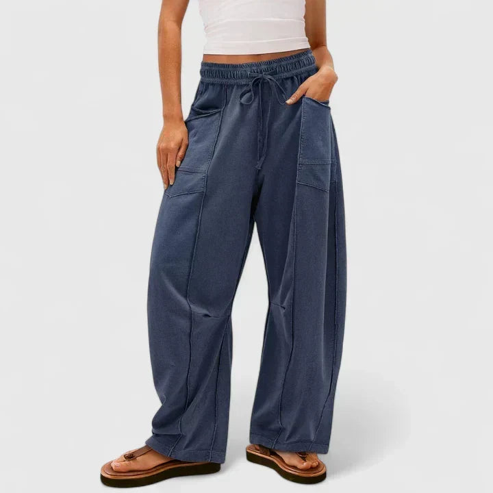 High Waist Drawstring Patch Pocket Wide Leg Pants