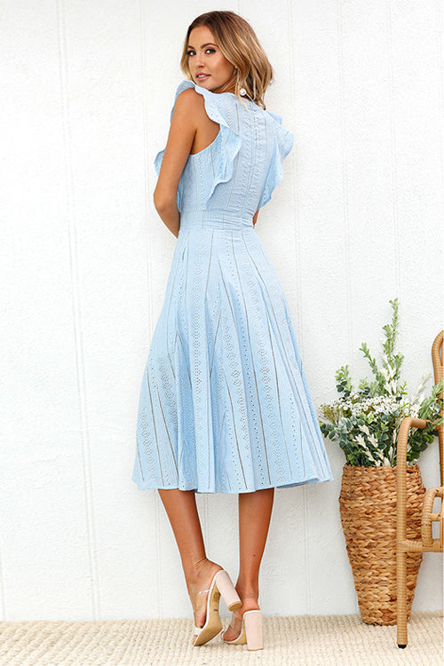 Butterfly Ruffle Sleeve Lace Midi Dress - 2 Colors - View 8