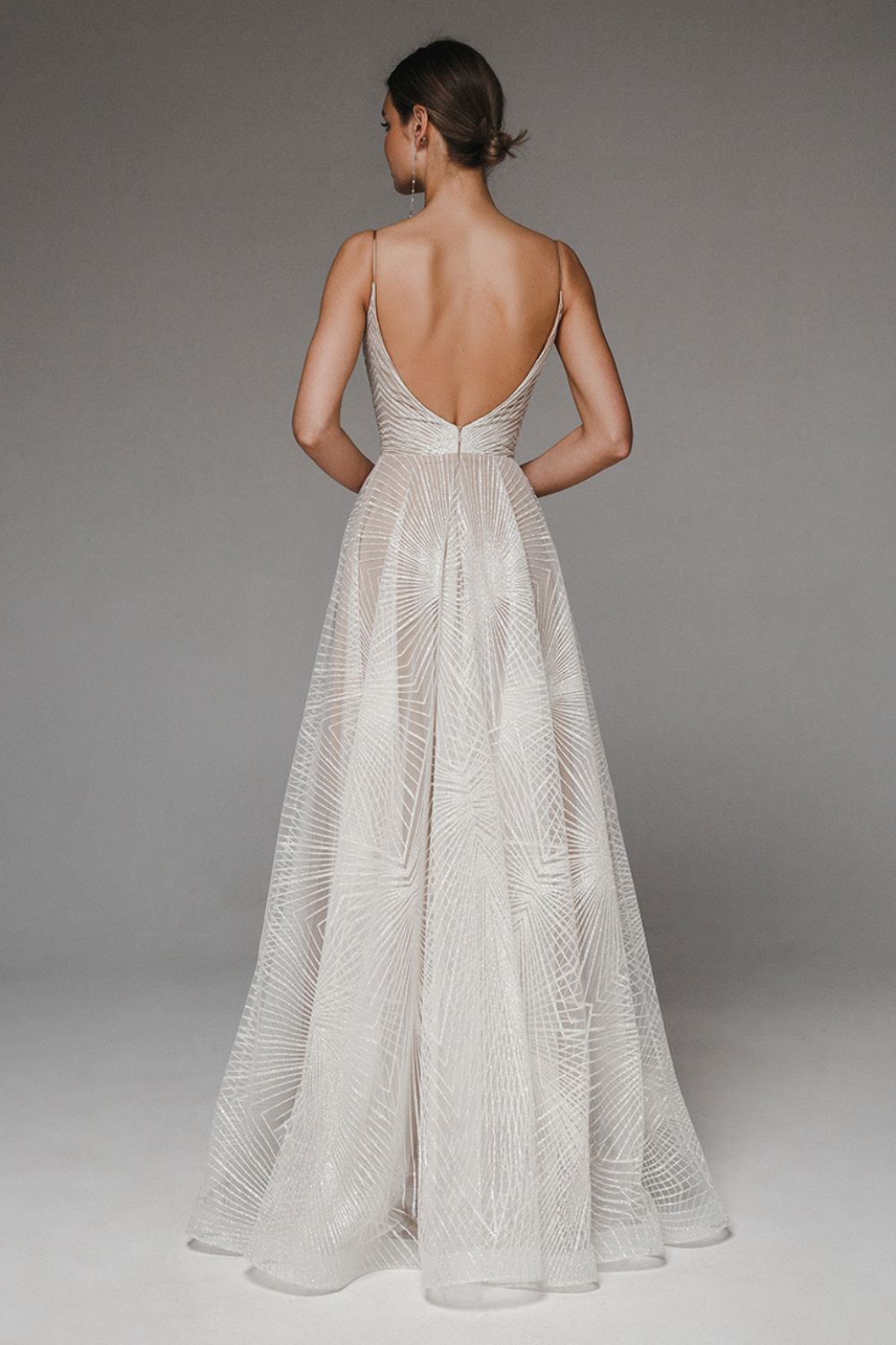 Sparkle Spaghetti Strap V-Neck A-Line Wedding Gown