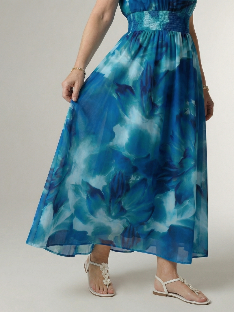 Halter Neck Sleeveless Tie Dye Smocked Waist Maxi Dress