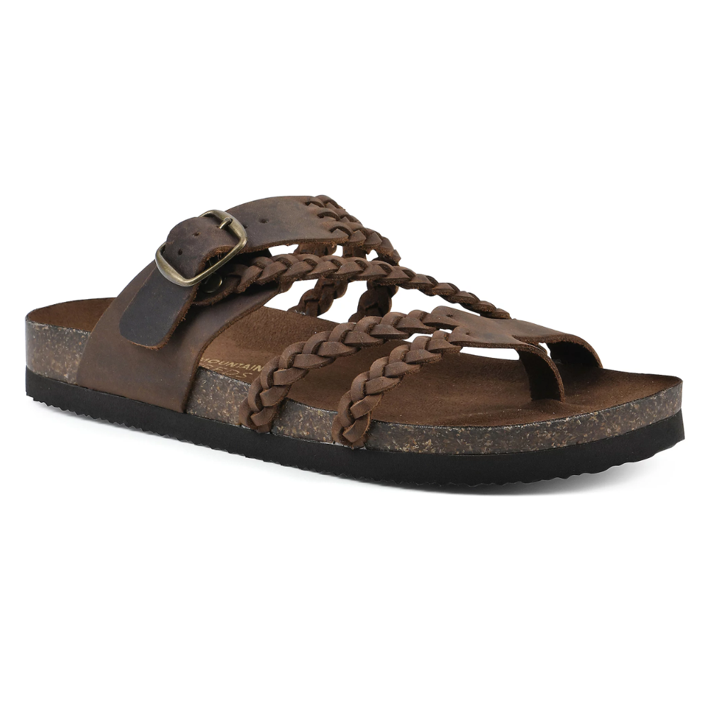Braided Strap Buckle Cork Footbed Slide Sandals