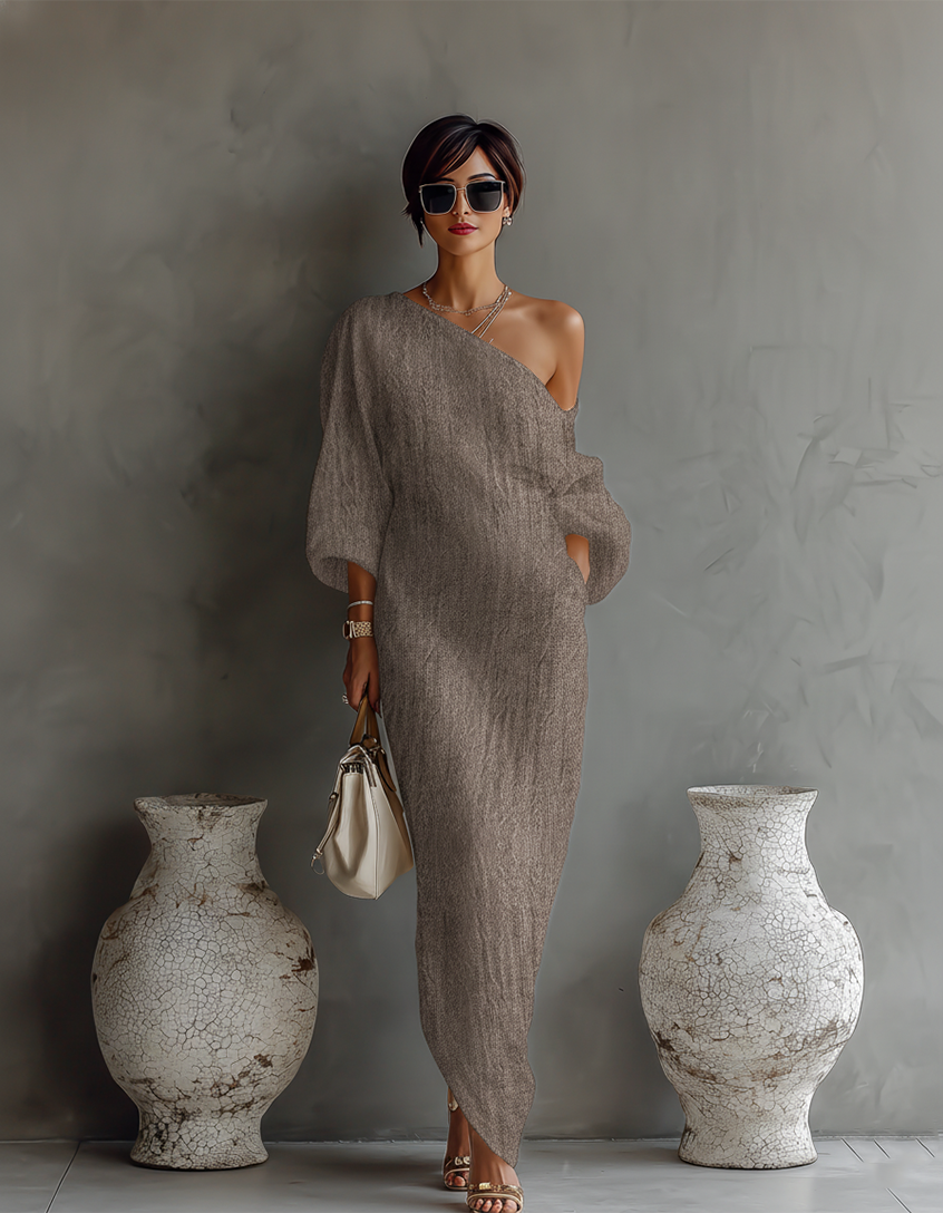 Off Shoulder Batwing Sleeve Crinkle Maxi Dress 4