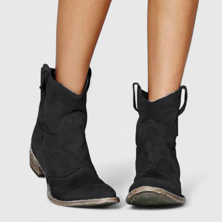 Pointed Toe Block Heel Western Ankle Boots