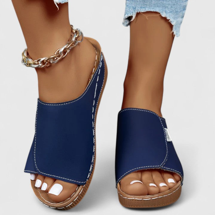 Open Toe Low Wedge Slide Mules