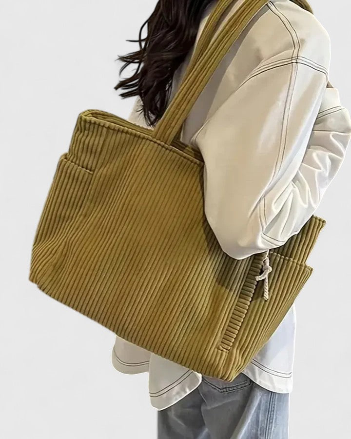 Corduroy Side Pocket Tote Bag