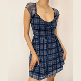 Mesh short sleeve plaid A line ruffled dress 10