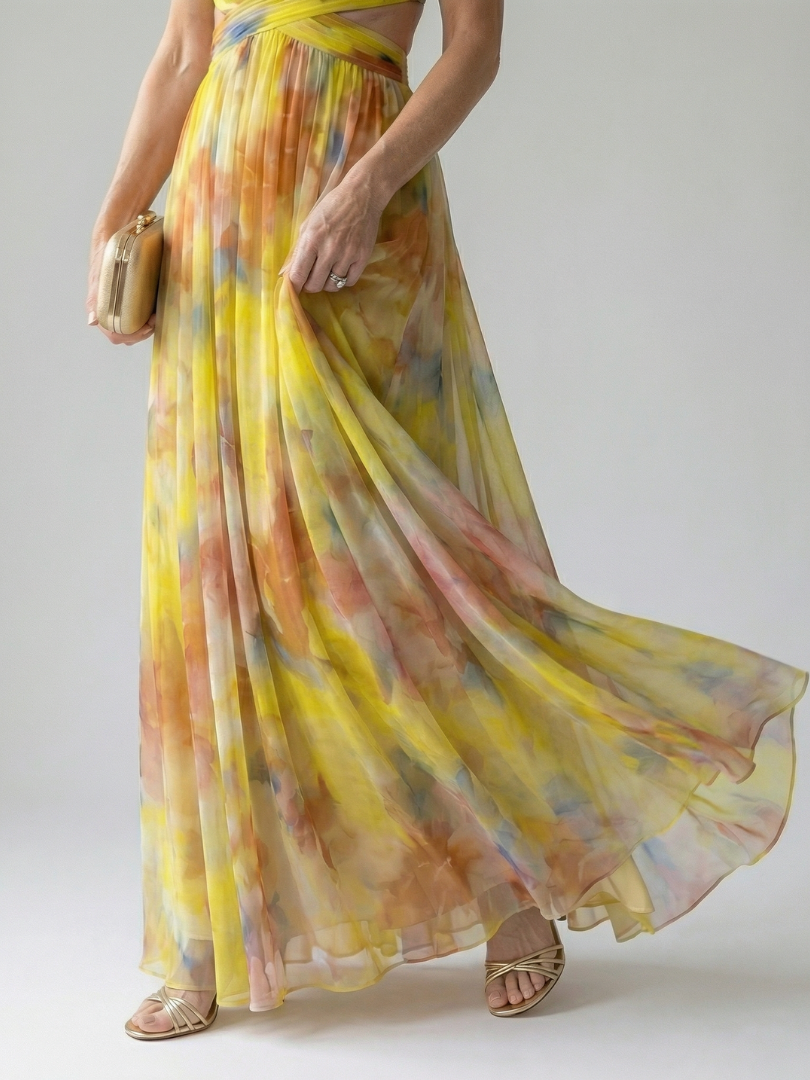 Floral V-Neck Spaghetti Strap Wrap Maxi Dress