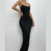 Cross back lace up square neck backless self tie slit maxi dress 2