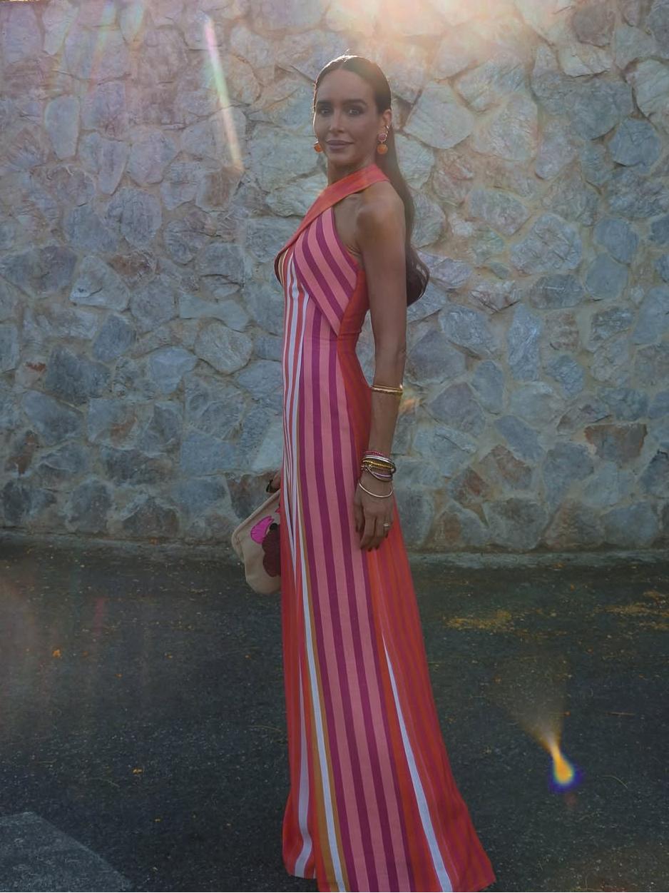 Sunset Samba Cross Halter Stripe Dress