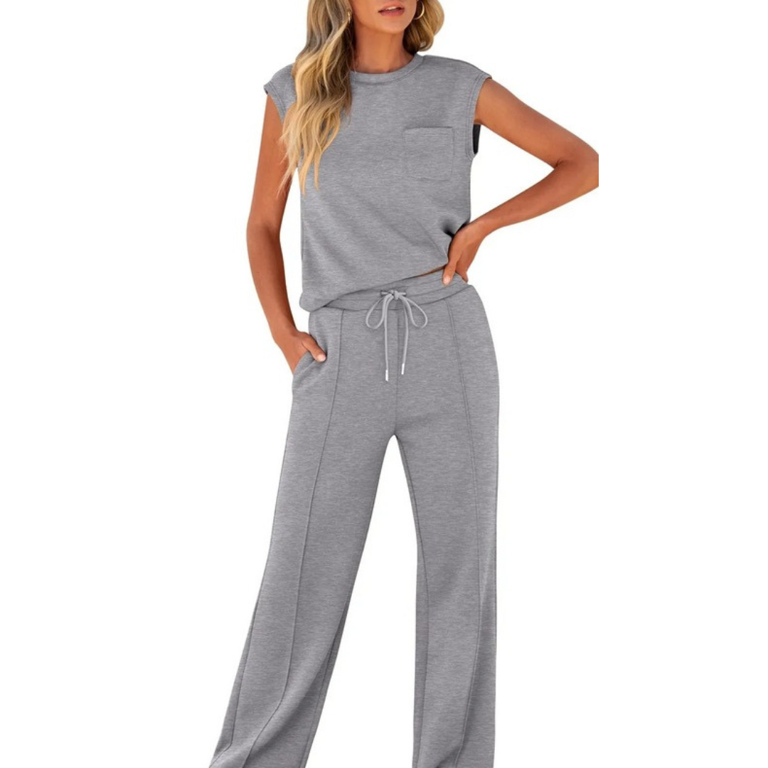 Cap Sleeve Top and Wide Leg Pants Two Piece Set