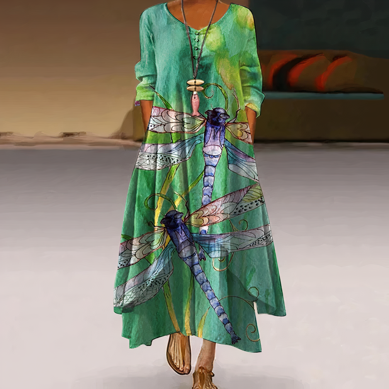 Floral Round Neck Long Sleeve High Low Maxi Dress 7