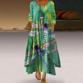 Floral Round Neck Long Sleeve High Low Maxi Dress 7