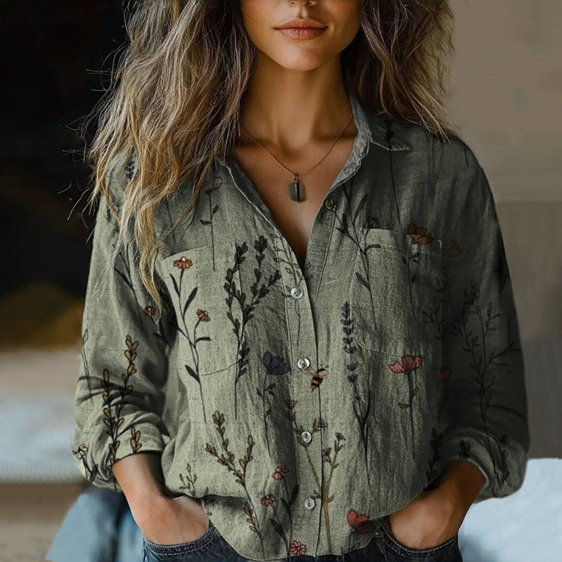 Floral Print Button Front Long Sleeve Collared Shirt