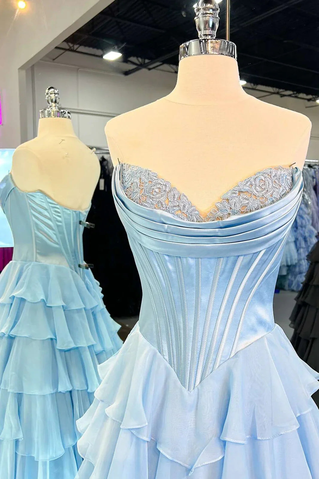 Lovely Yellow A-Line Sweetheart Long Tiered Prom Dress with Slit