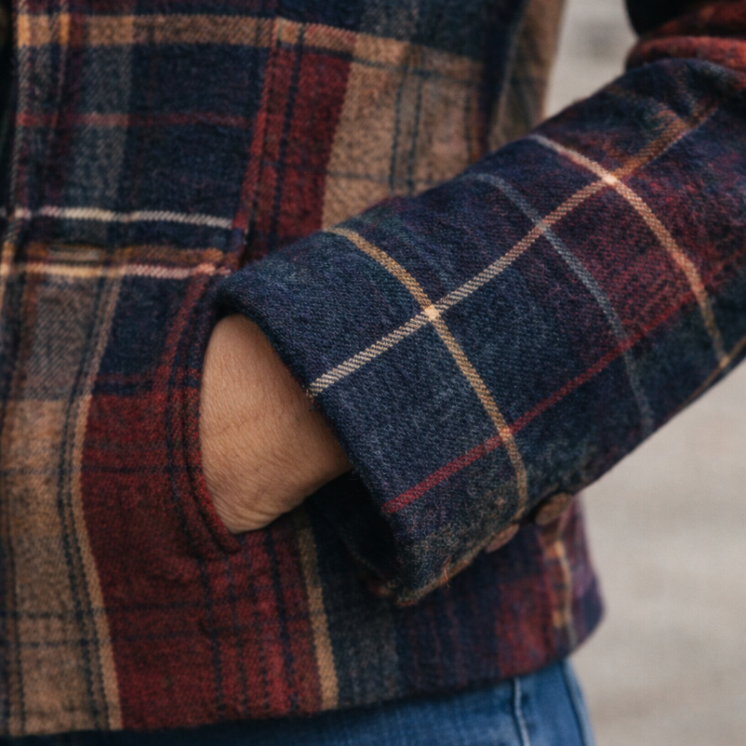 Plaid Notch Lapel Button Front Cropped Jacket