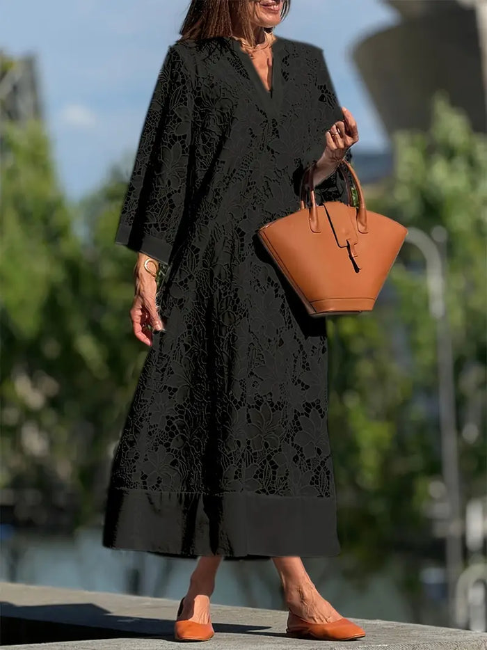 Juliette | Elegant white lace Dress Black