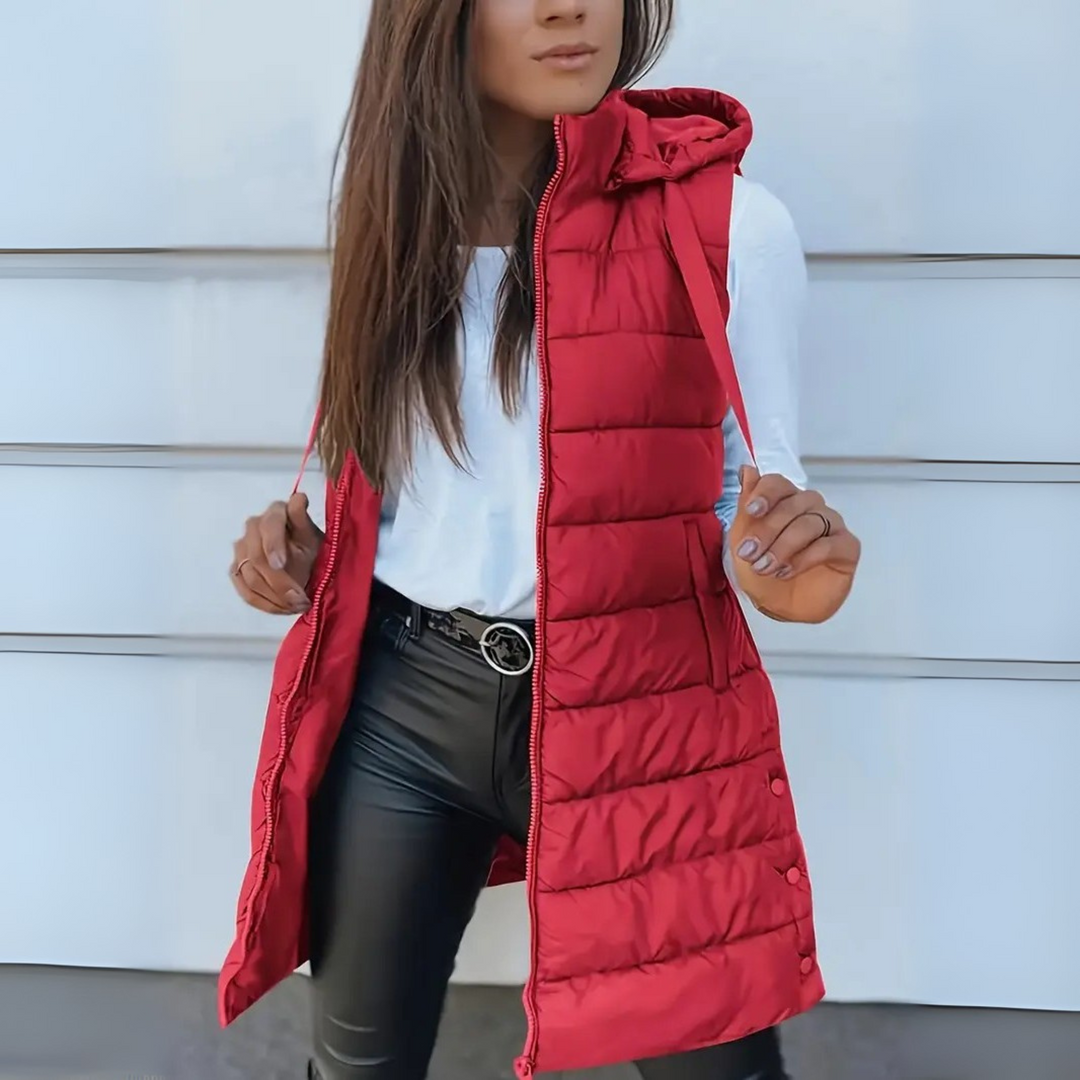 Hooded Zip Front Longline Puffer Vest