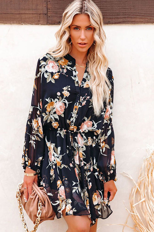 Love Of Romance Floral Print Ruffle Mini Dress - 5 Colors Black&Beige