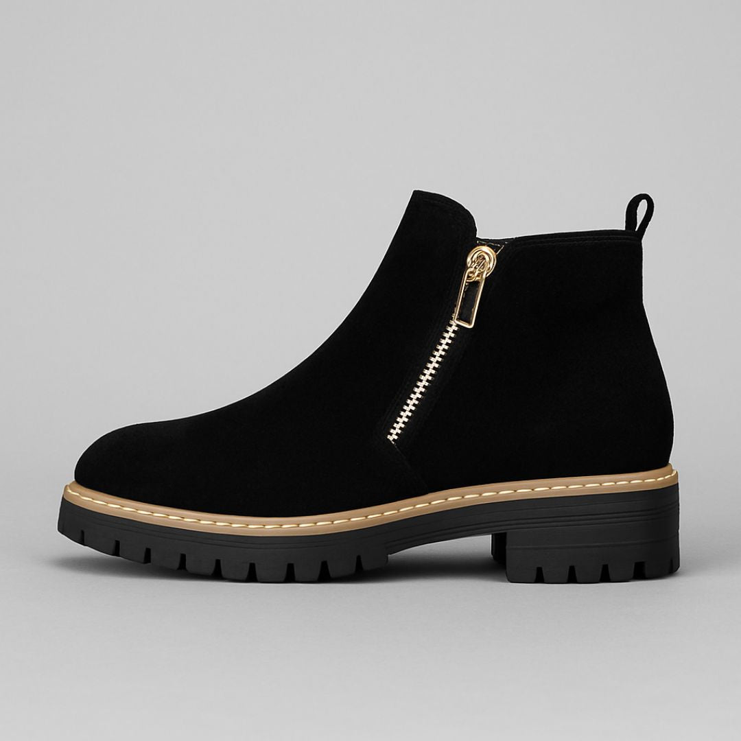 Side Zip Lug Sole Suede Ankle Boots