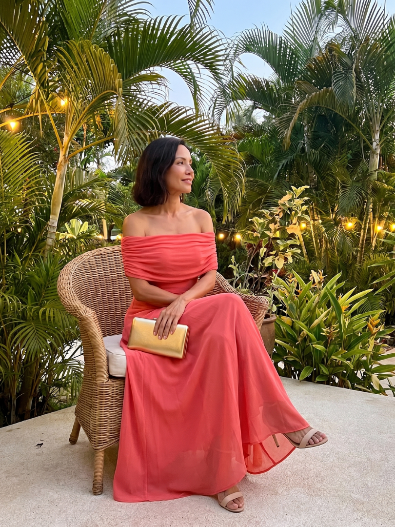 Off Shoulder Foldover Fit and Flare Maxi Dress