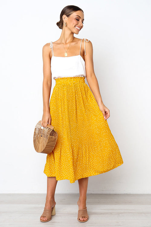 Keep Loving Pleated Print Pocket Maxi Skirt - 7 Colors Yellow