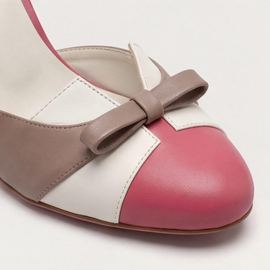 Round Toe Ankle Strap Bow Stiletto Heel Pumps
