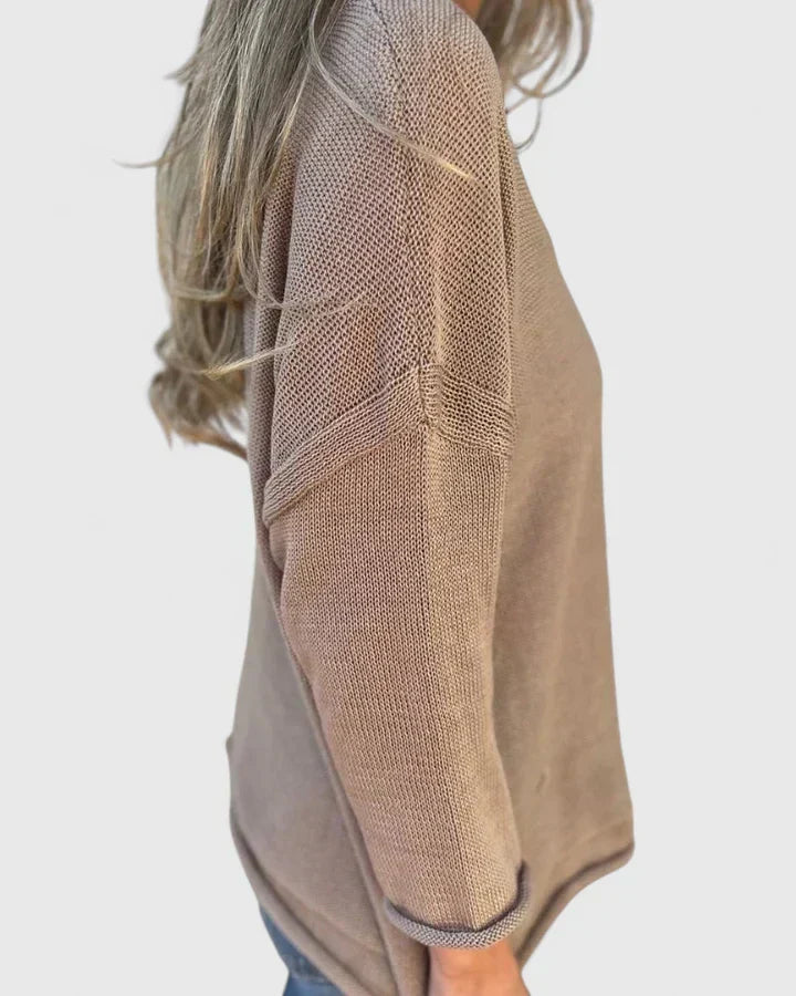 V-Neck Long Sleeve Pocket Loose Knit Sweater