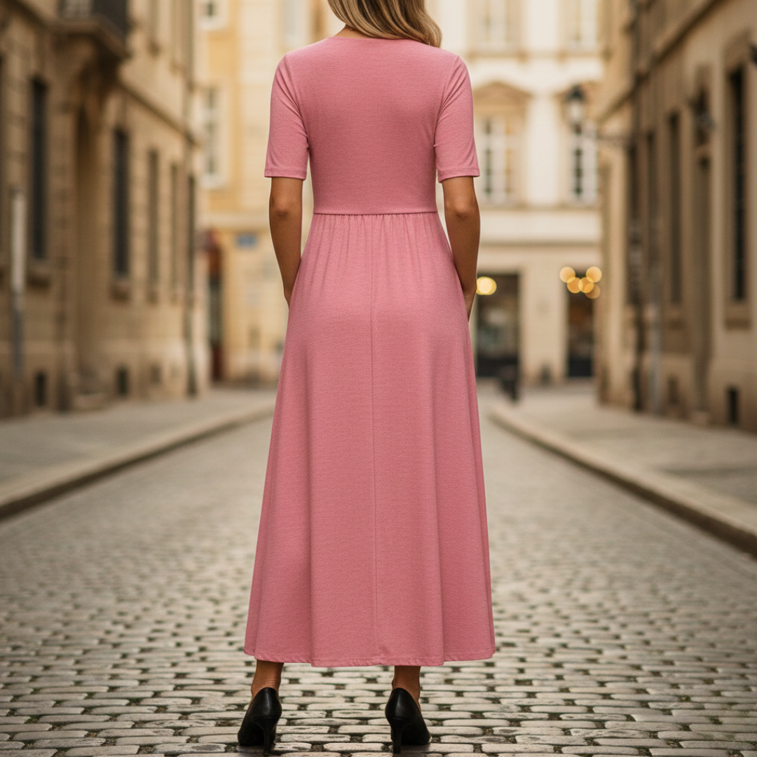 V-Neck Short Sleeve Wrap Midi Dress 2