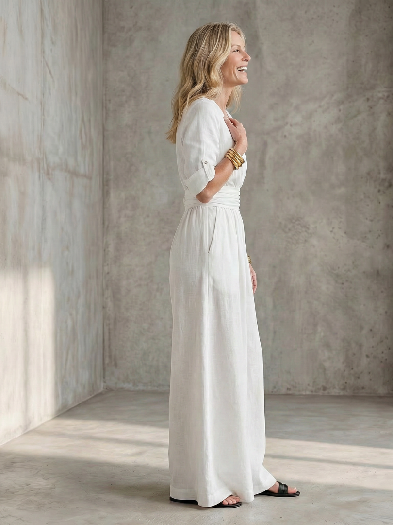 V-Neck Wrap Front Half Sleeve Wide Leg Jumpsuit