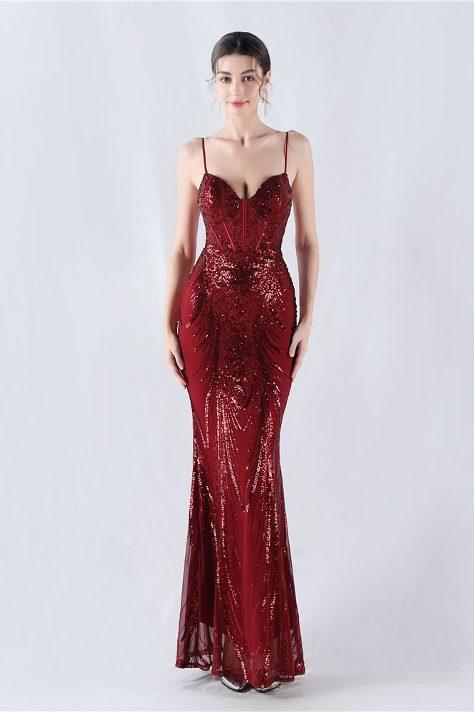Sequin Spaghetti Strap Sweetheart Mermaid Formal Gown