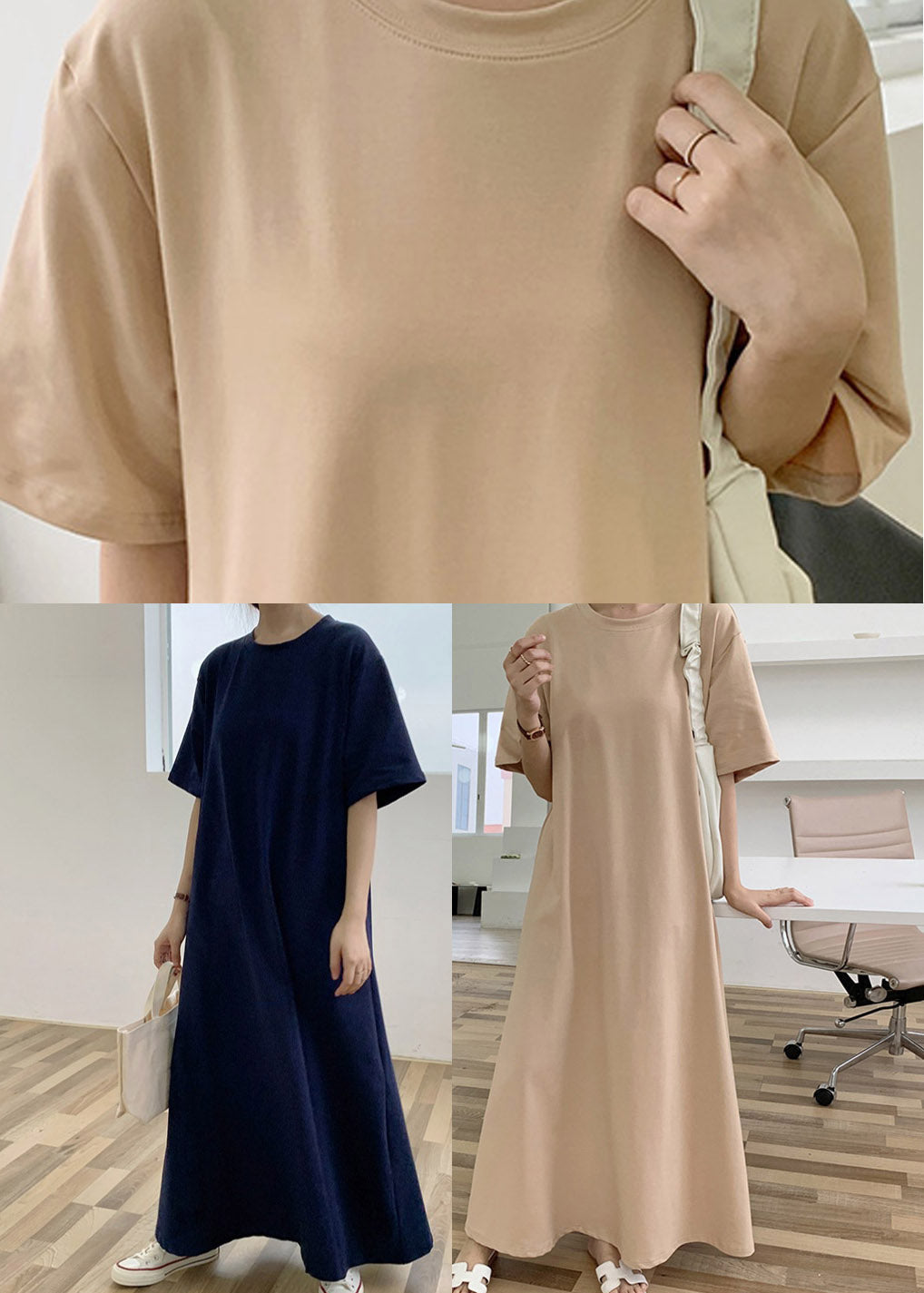 Solid Crew Neck Short Sleeve Oversized Relaxed Maxi T-Shirt Dress
