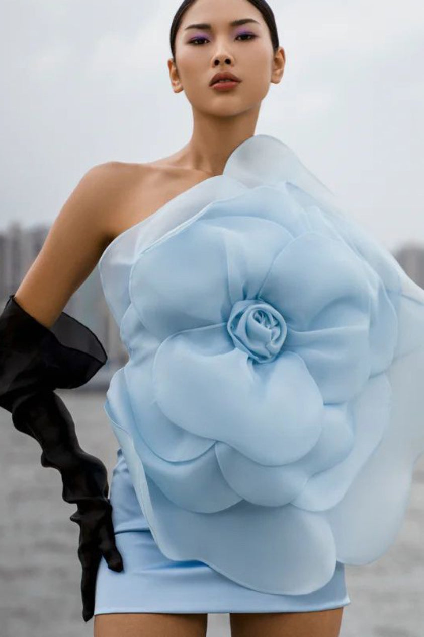 One Shoulder 3D Floral Bodycon Floral Dress