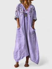 Ornate Print V-Neck Pocket Kaftan Maxi Dress 7