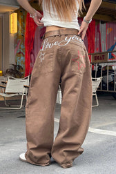 Vintage Washed Embroidered Denim Jeans
