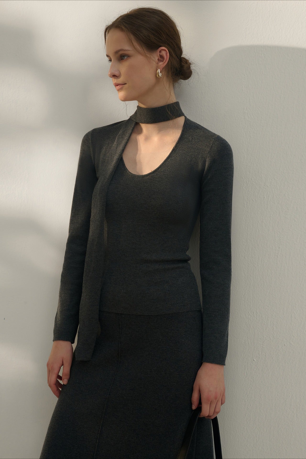 Tie Detail UNeck Wool Knit Top
