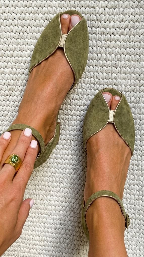 Peep Toe Ankle Strap Suede Flat Sandals